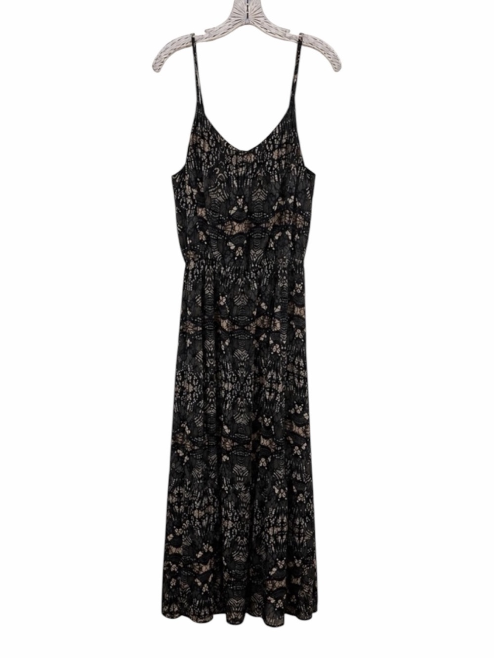 Caslon Black Gray Abstract Maxi‎ Dress Adjustable Strap Sleeveless L